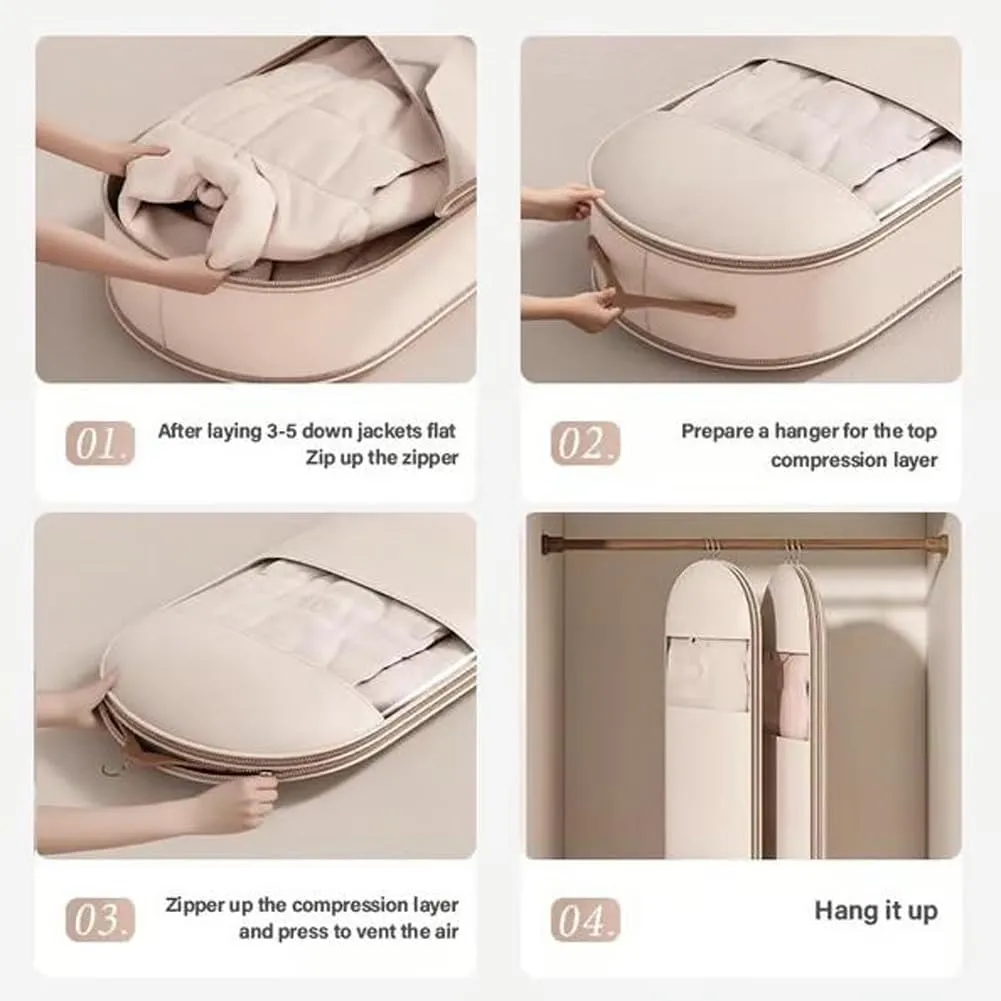 Space Saving Hanging Garment Bag  2025 Upgraded Self-Compression Zipper Garment Cover, Travel Clothes Storage Bag for Closet, Suitcase & Moving  Lightweight (Beige, L)