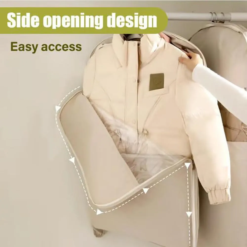 Space Saving Hanging Garment Bag  2025 Upgraded Self-Compression Zipper Garment Cover, Travel Clothes Storage Bag for Closet, Suitcase & Moving  Lightweight (Beige, L)