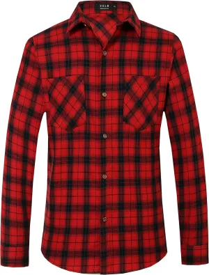 SSLR Flannel Shirt for Men, Long Sleeve Button Down Shirt Plaid Casual