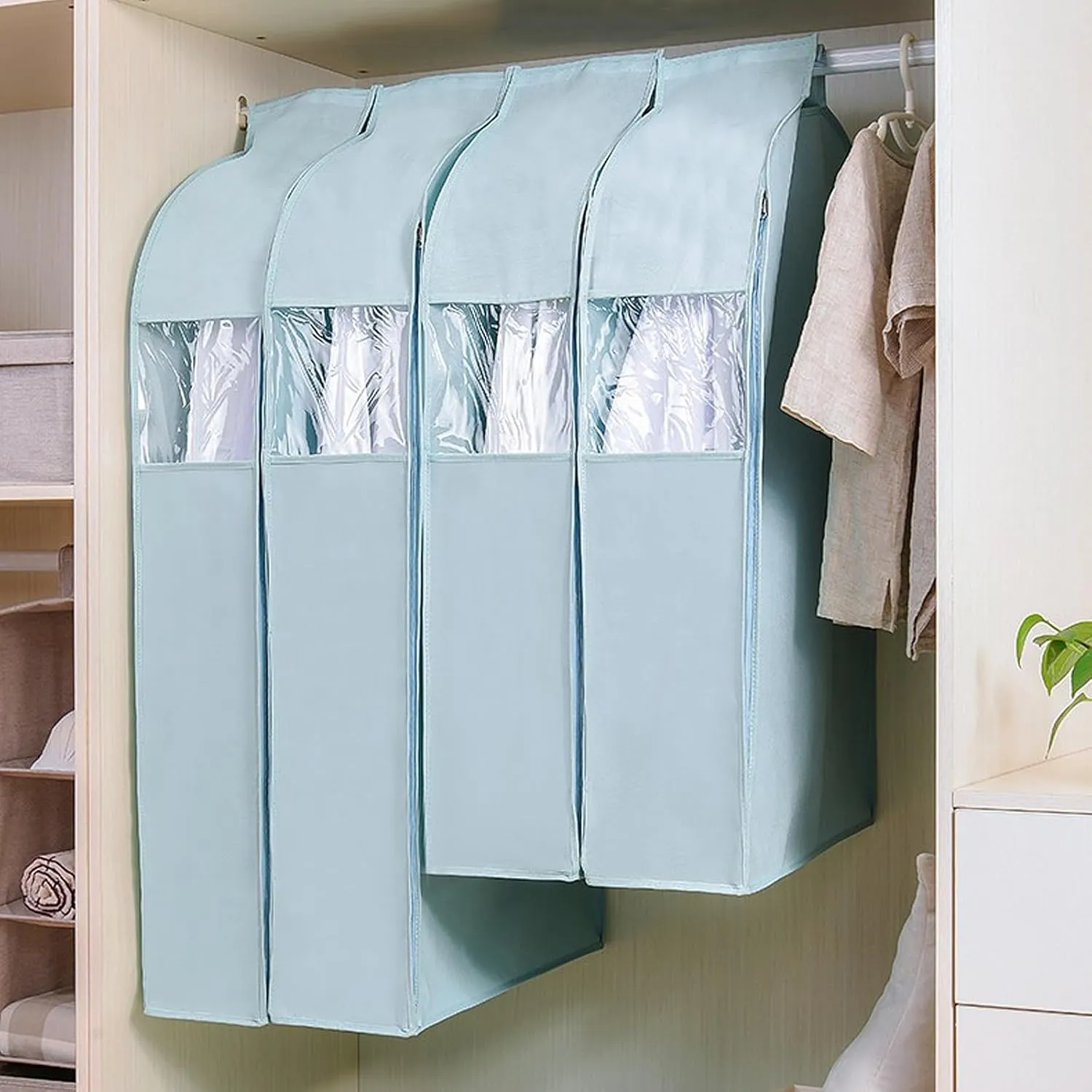 Storage Bags for Clothes,Suit Bags for Closet Storage Moth Proof with Zipper Transparent Window Garment Rack Cover for Clothes, Coats, Jackets, Shirts
