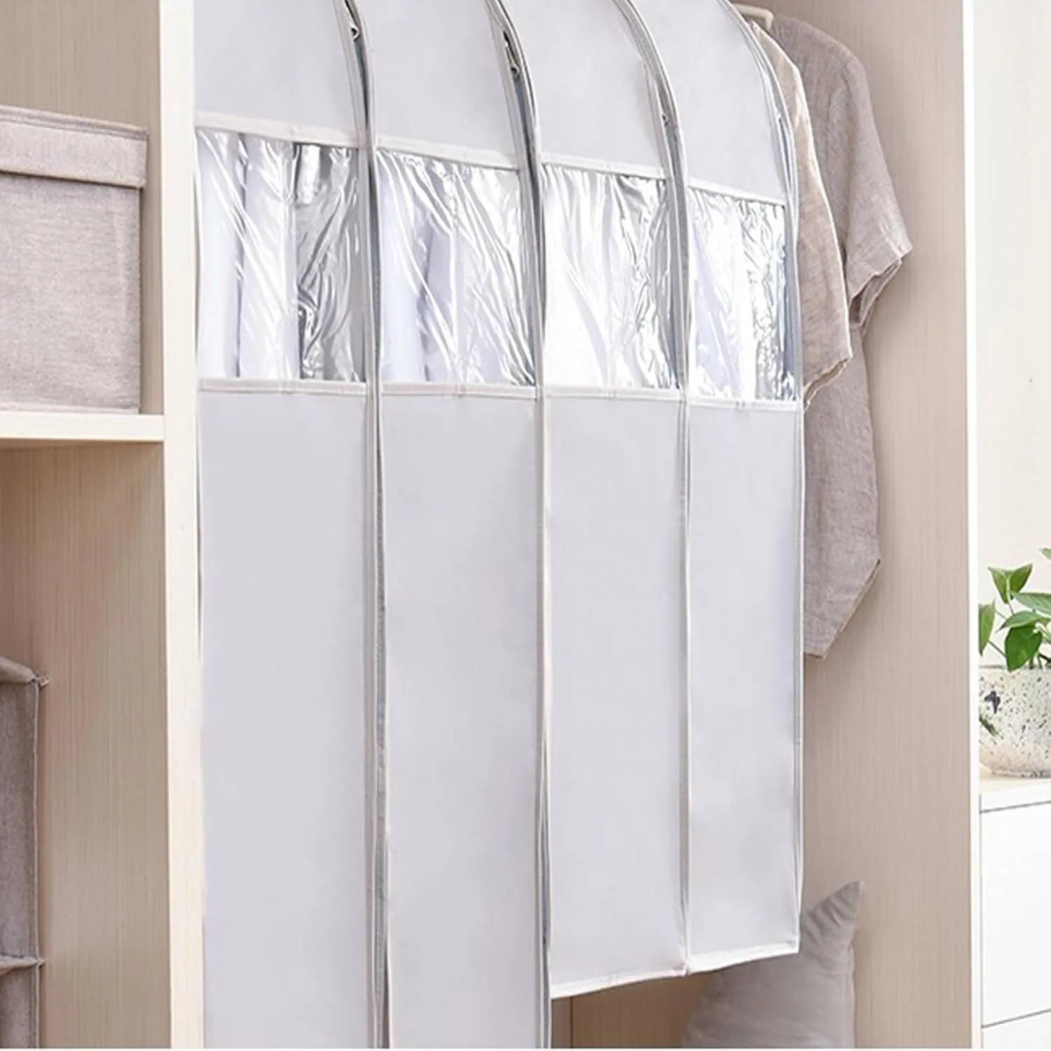 Storage Bags for Clothes,Suit Bags for Closet Storage Moth Proof with Zipper Transparent Window Garment Rack Cover for Clothes, Coats, Jackets, Shirts