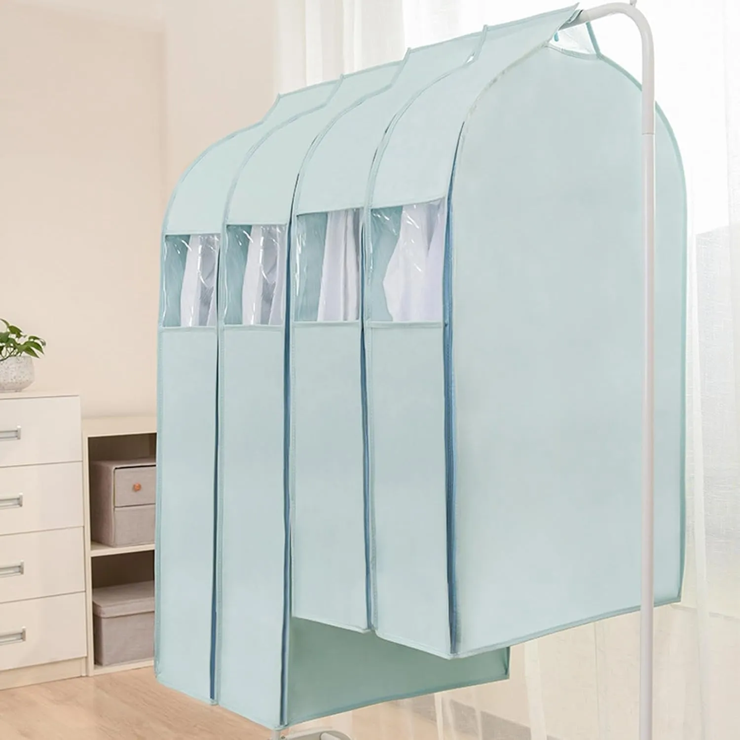 Storage Bags for Clothes,Suit Bags for Closet Storage Moth Proof with Zipper Transparent Window Garment Rack Cover for Clothes, Coats, Jackets, Shirts