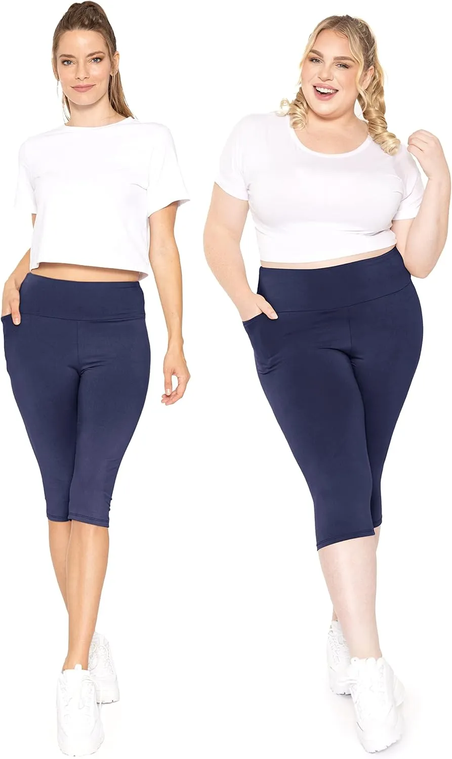 STRETCH IS COMFORT Women and Plus Size High Waist Biker Shorts, Full, and Knee Length Leggings with Pocket