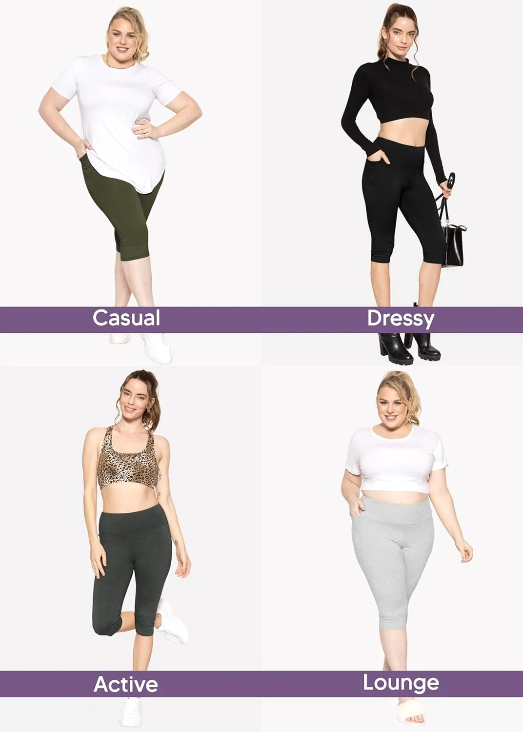 STRETCH IS COMFORT Women and Plus Size High Waist Biker Shorts, Full, and Knee Length Leggings with Pocket