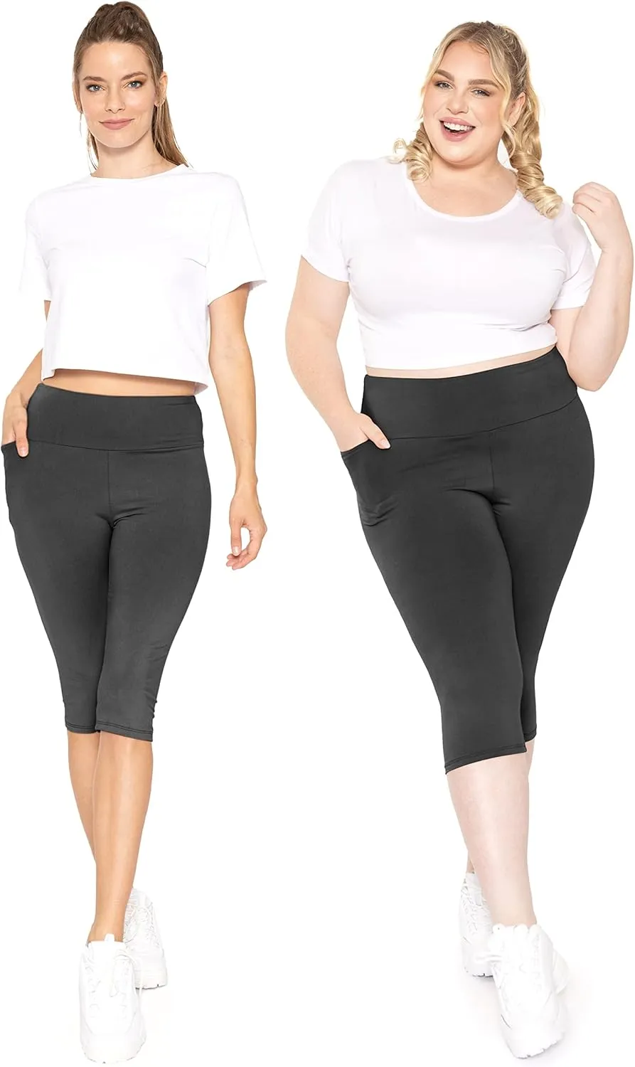 STRETCH IS COMFORT Women and Plus Size High Waist Biker Shorts, Full, and Knee Length Leggings with Pocket