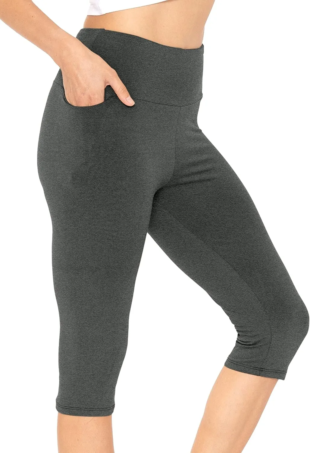 STRETCH IS COMFORT Women and Plus Size High Waist Biker Shorts, Full, and Knee Length Leggings with Pocket