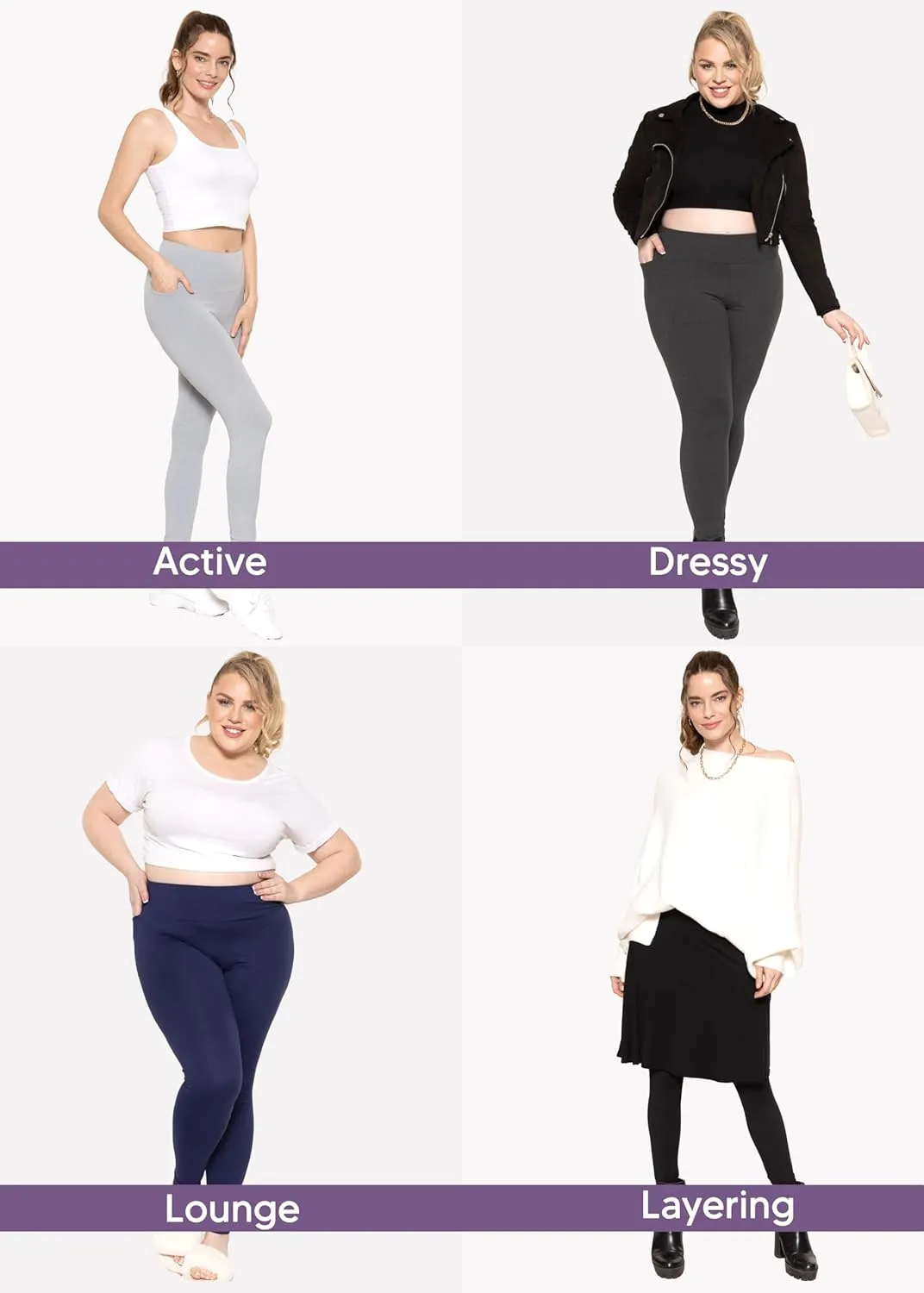 STRETCH IS COMFORT Women and Plus Size High Waist Biker Shorts, Full, and Knee Length Leggings with Pocket