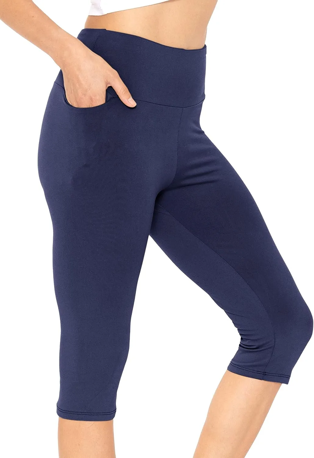 STRETCH IS COMFORT Women and Plus Size High Waist Biker Shorts, Full, and Knee Length Leggings with Pocket