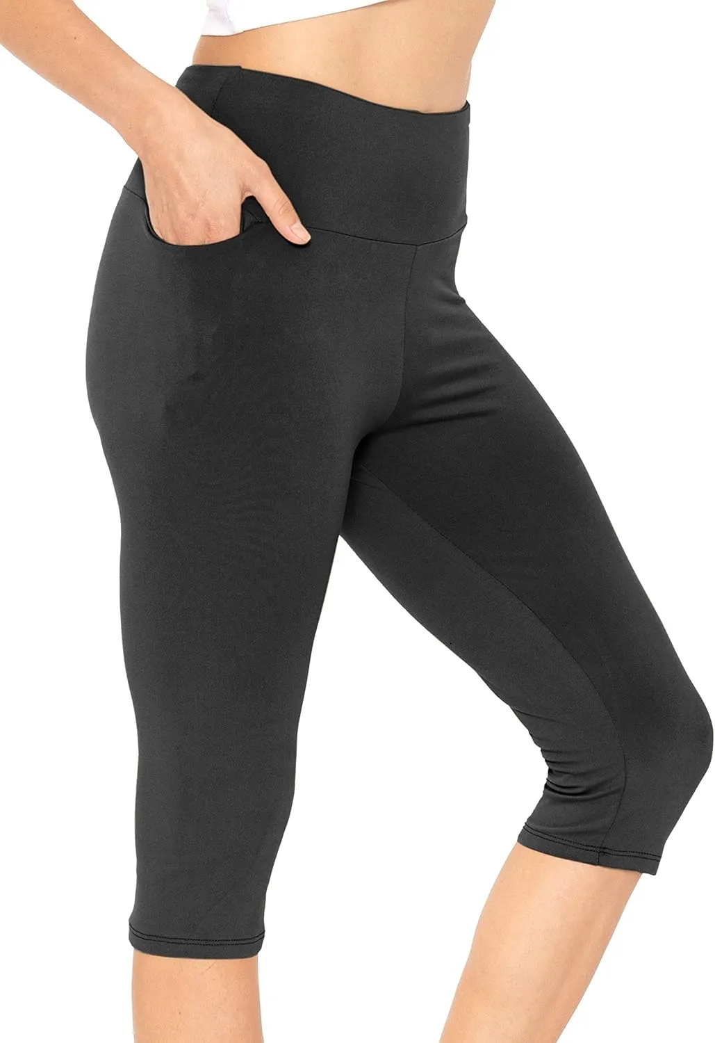STRETCH IS COMFORT Women and Plus Size High Waist Biker Shorts, Full, and Knee Length Leggings with Pocket