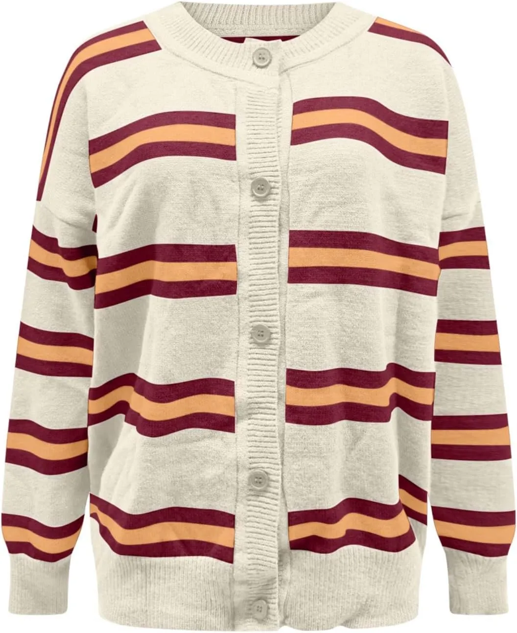 Striped Sweater Women 2024 Dressy Long Sleeve Button Down Crewneck Cropped Knit Cardigan Sweaters Casual Loose Coats