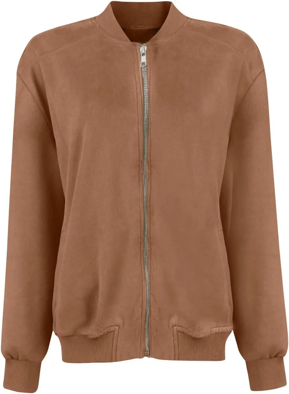 Suede Jacket Women Cropped Zip Up Bomber Jackets Dressy Casual Fall Coat Long Sleeve Biker Moto Jacket Outerwear