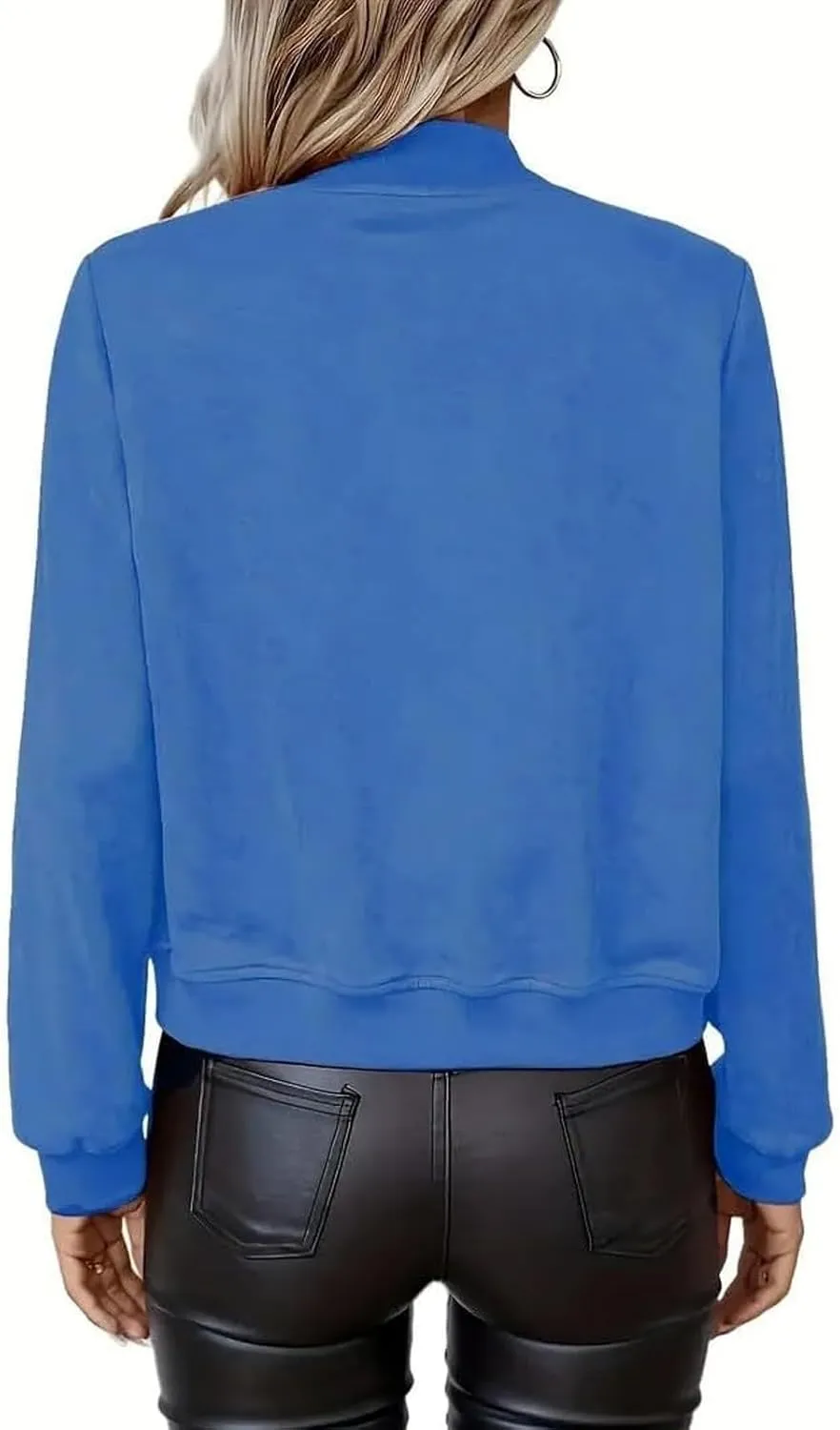 Suede Jacket Women Cropped Zip Up Bomber Jackets Dressy Casual Long Sleeve Biker Moto Jacket Fall Coat Outerwear