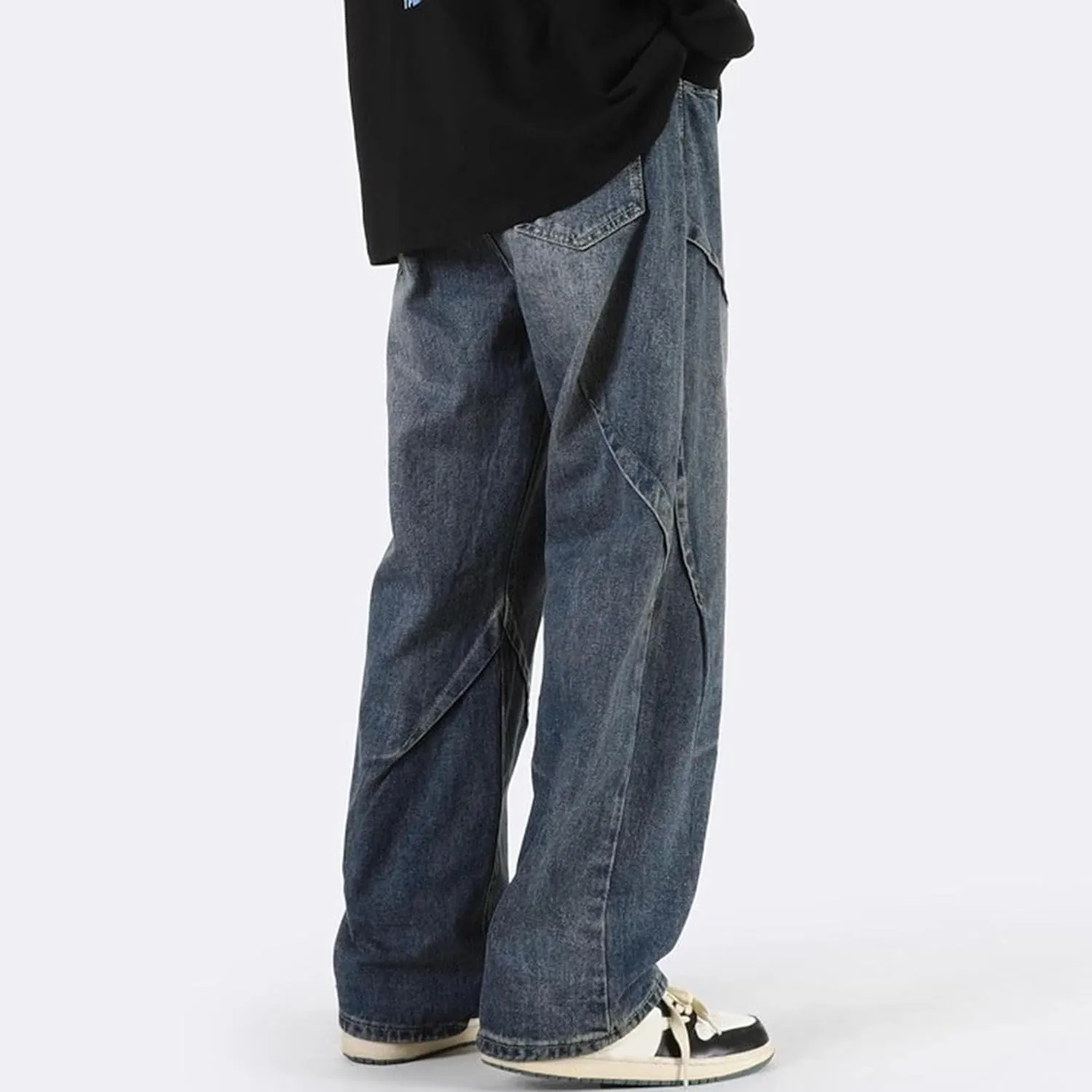 Summer Men's Loose Jeans Mid Rise Retro Trend Straight Jeans Classic Wide Leg Casual Denim Casual Pants Basic Style