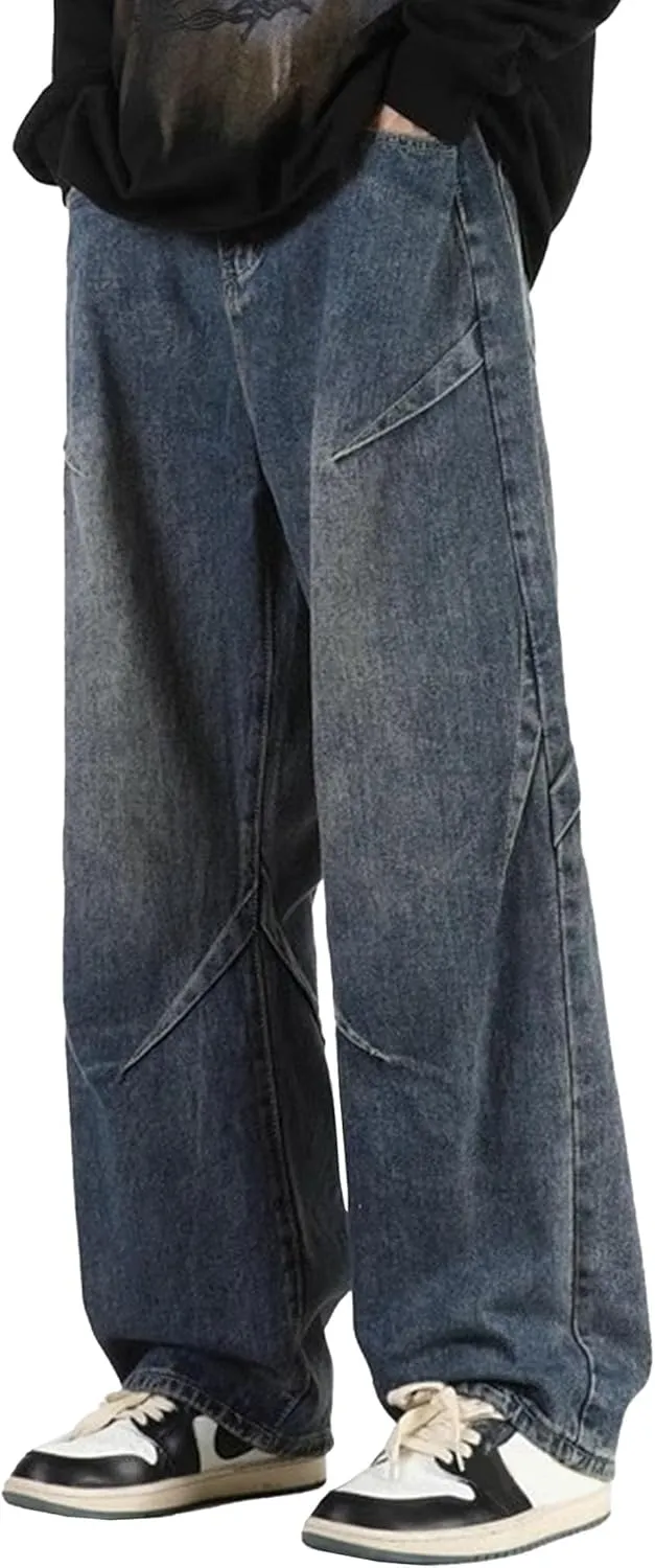 Summer Men's Loose Jeans Mid Rise Retro Trend Straight Jeans Classic Wide Leg Casual Denim Casual Pants Basic Style