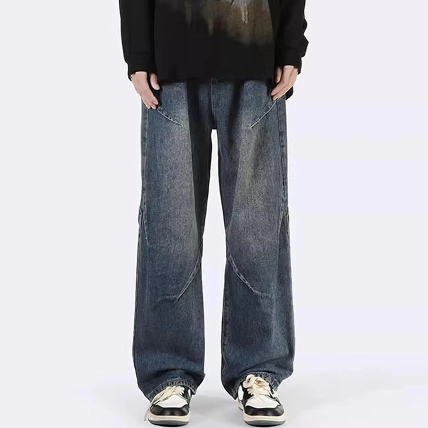 Summer Men's Loose Jeans Mid Rise Retro Trend Straight Jeans Classic Wide Leg Casual Denim Casual Pants Basic Style