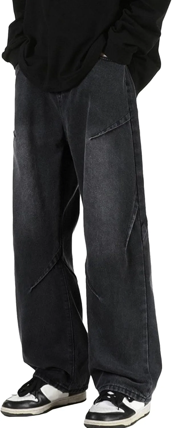 Summer Men's Loose Jeans Mid Rise Retro Trend Straight Jeans Classic Wide Leg Casual Denim Casual Pants Basic Style