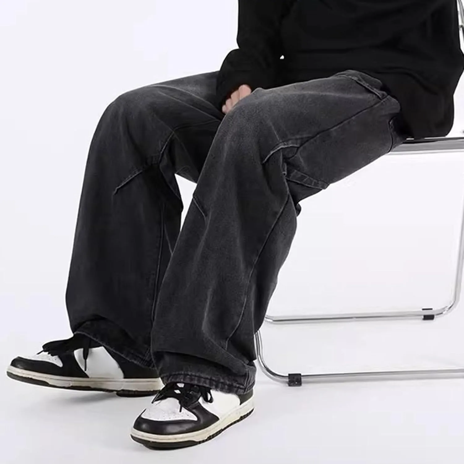 Summer Men's Loose Jeans Mid Rise Retro Trend Straight Jeans Classic Wide Leg Casual Denim Casual Pants Basic Style