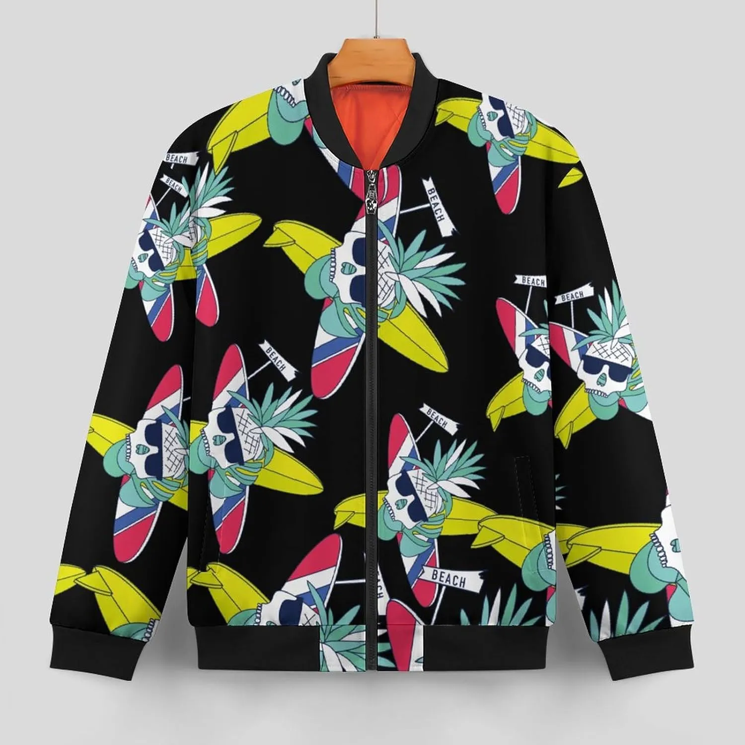 Surfboard Skull Pineapple Men's Bomber Jacket Lightweight Windbreaker Fashion Spring Fall Coats Casual Jackets for Men