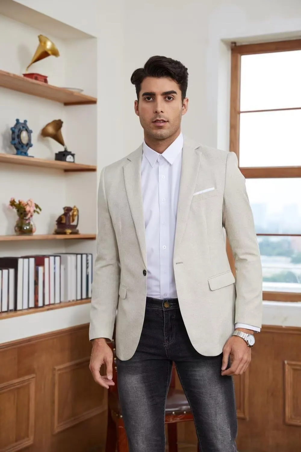 SUZHIMO Mens Casual Blazer Sport Coats One Button Lightweight Knit Textured Suit Jackets for Men