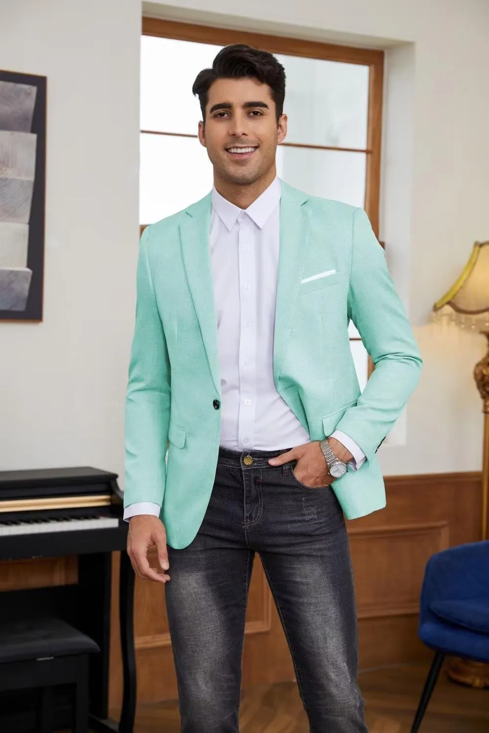 SUZHIMO Mens Casual Blazer Sport Coats One Button Lightweight Knit Textured Suit Jackets for Men