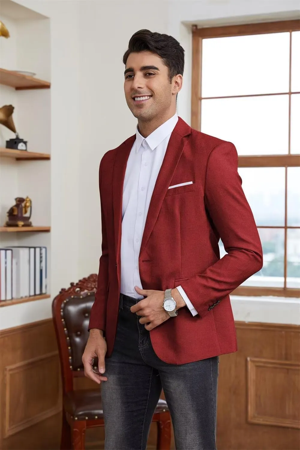 SUZHIMO Mens Casual Blazer Sport Coats One Button Lightweight Knit Textured Suit Jackets for Men