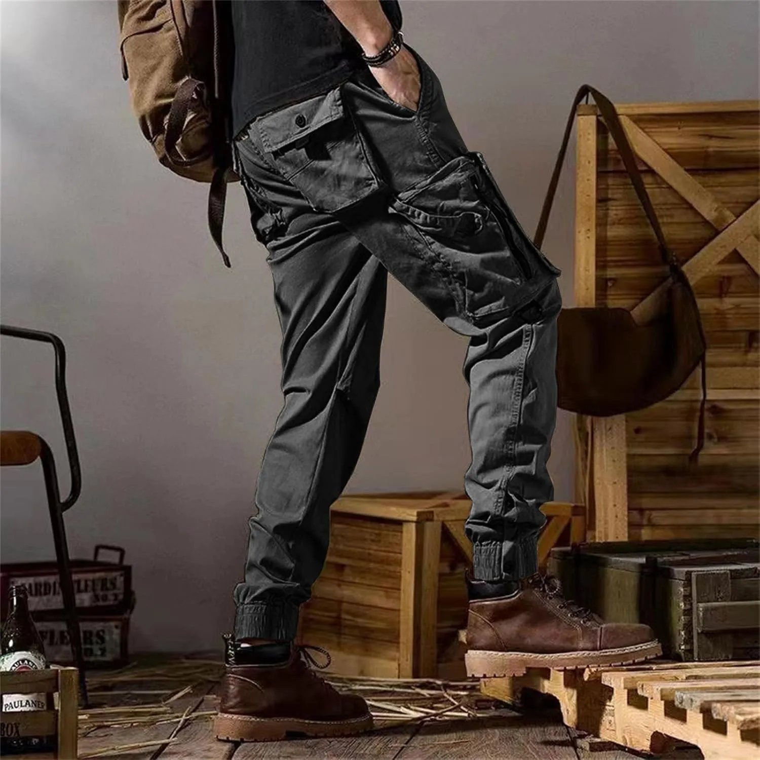 Tactical Pants for Men Stretch Ripstop Waterproof Zipper Cargo Hiking Pants Comfy Work Pant Travel with Pockets