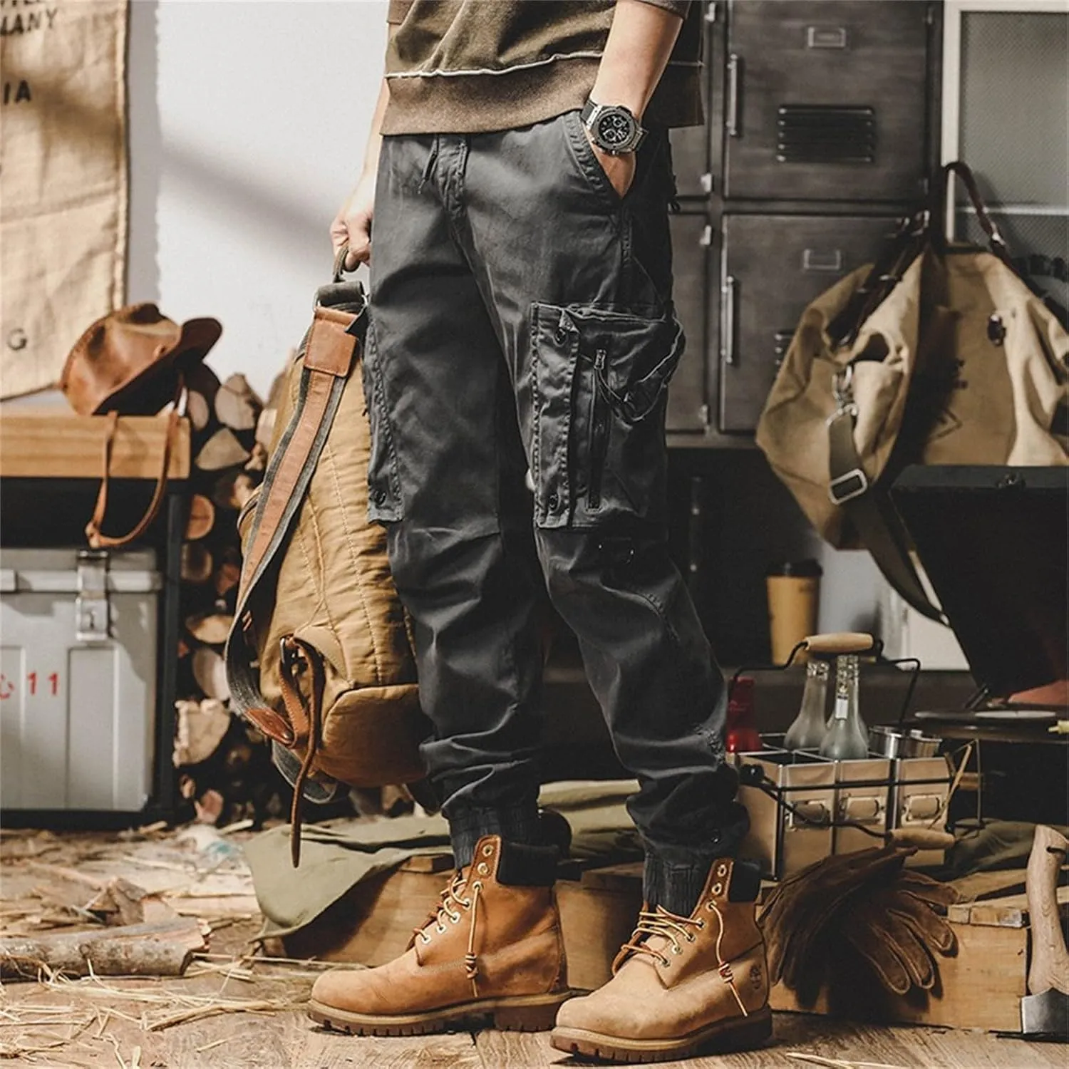Tactical Pants for Men Stretch Ripstop Waterproof Zipper Cargo Hiking Pants Comfy Work Pant Travel with Pockets