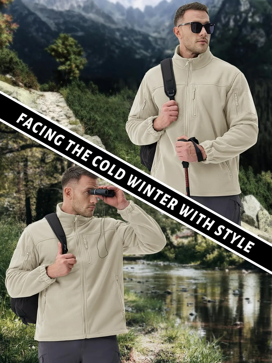TACVASEN Men's Fleece Jacket Full Zip Winter Jacket Lightweight Tactical Jackets Outdoor Hiking Coats with Pockets
