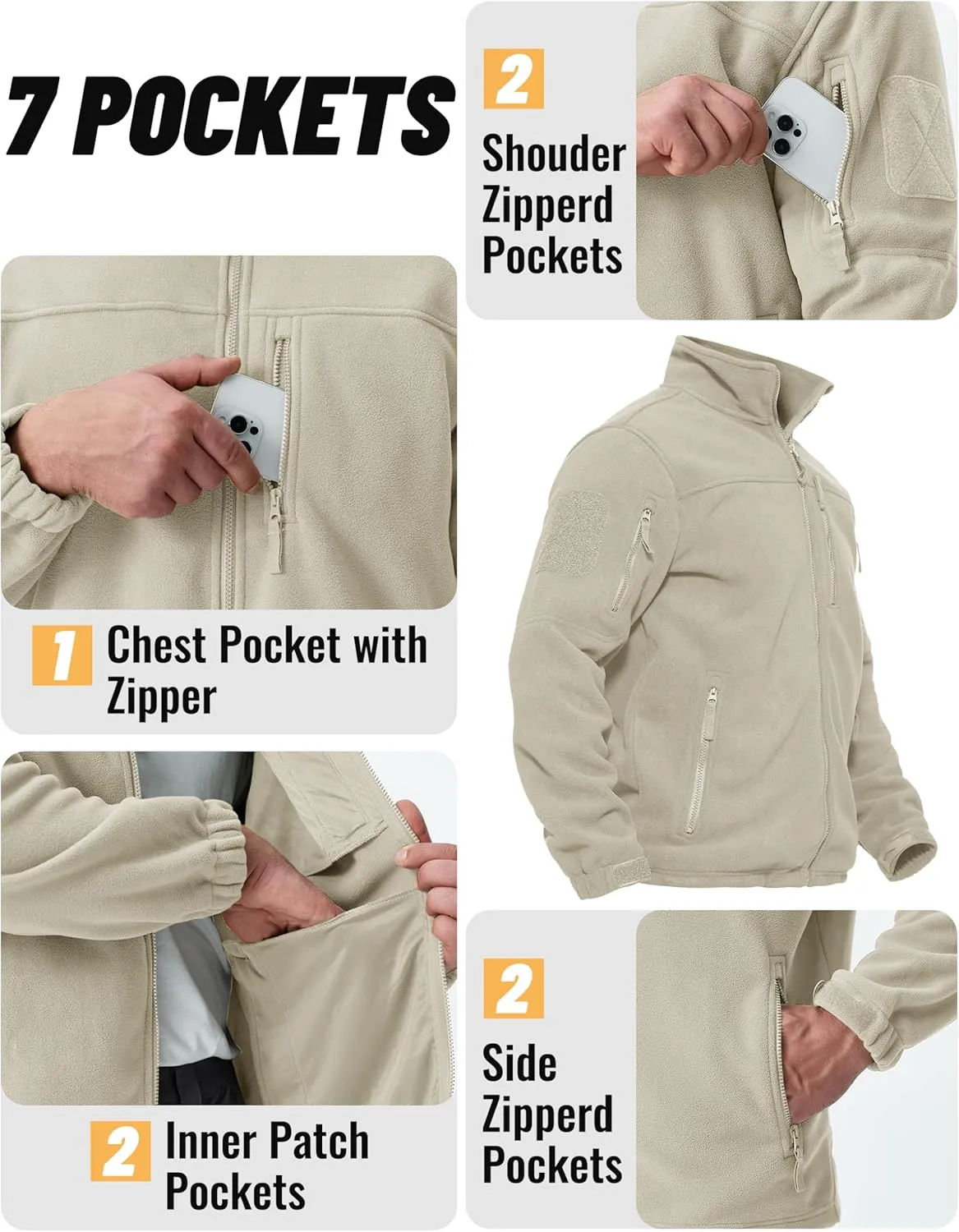 TACVASEN Men's Fleece Jacket Full Zip Winter Jacket Lightweight Tactical Jackets Outdoor Hiking Coats with Pockets