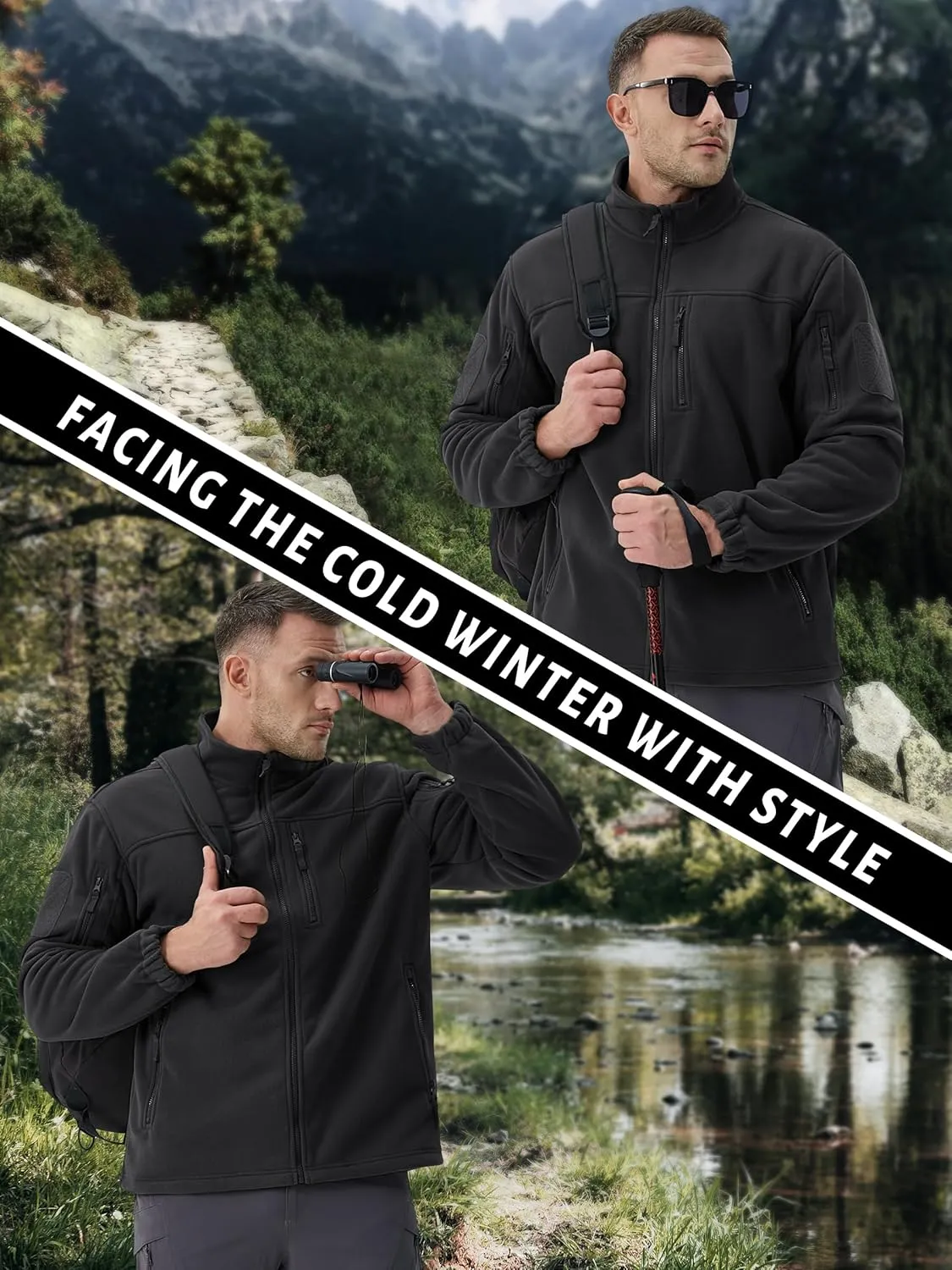 TACVASEN Men's Fleece Jacket Full Zip Winter Jacket Lightweight Tactical Jackets Outdoor Hiking Coats with Pockets