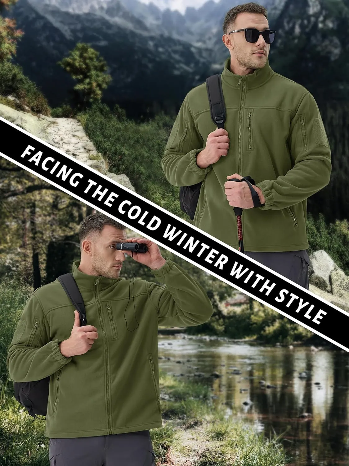 TACVASEN Men's Fleece Jacket Full Zip Winter Jacket Lightweight Tactical Jackets Outdoor Hiking Coats with Pockets
