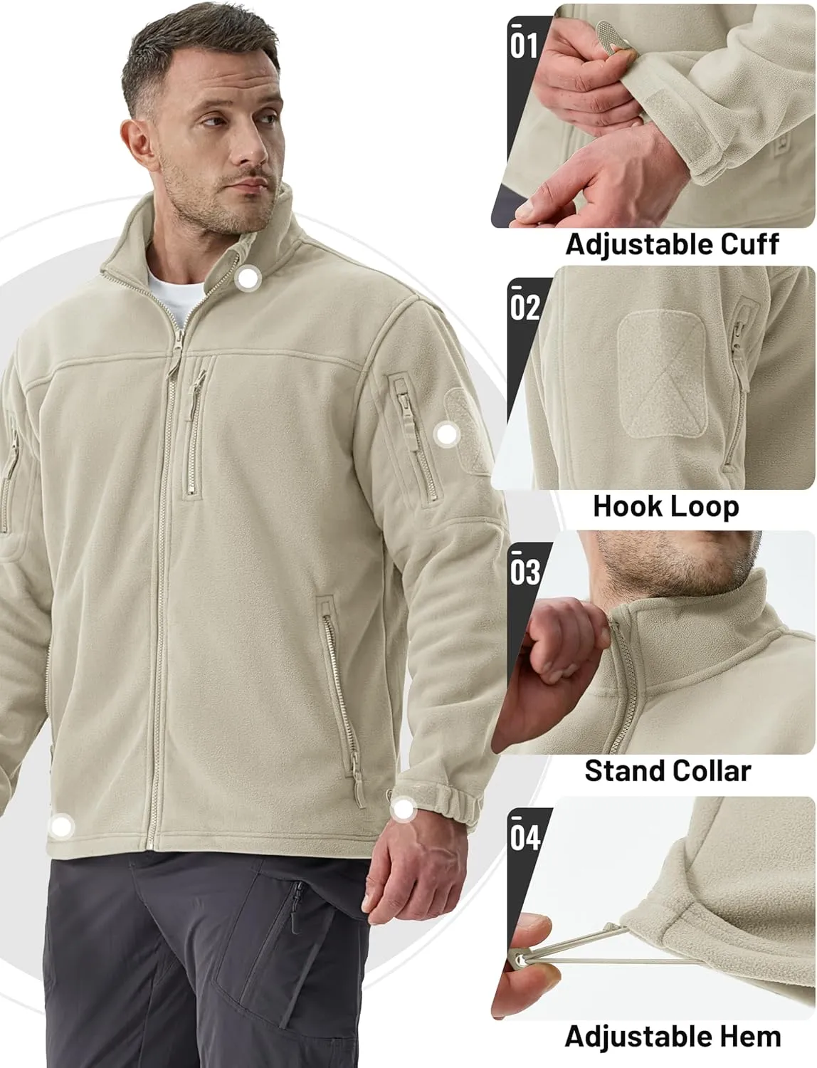 TACVASEN Men's Fleece Jacket Full Zip Winter Jacket Lightweight Tactical Jackets Outdoor Hiking Coats with Pockets