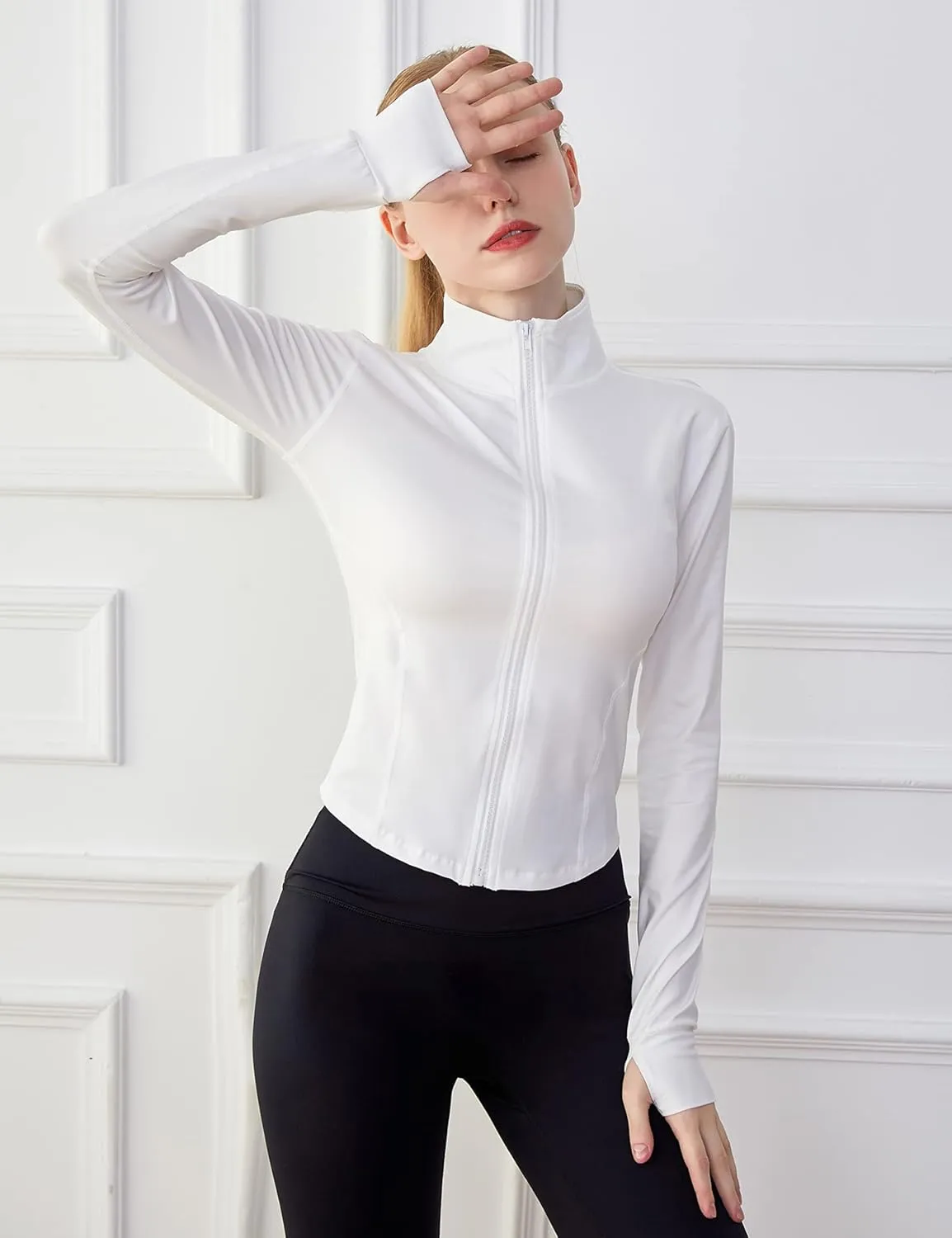 Tanming Women's Full Zip Seamless Workout Jacket Running Yoga Slim Fit Track Jacket