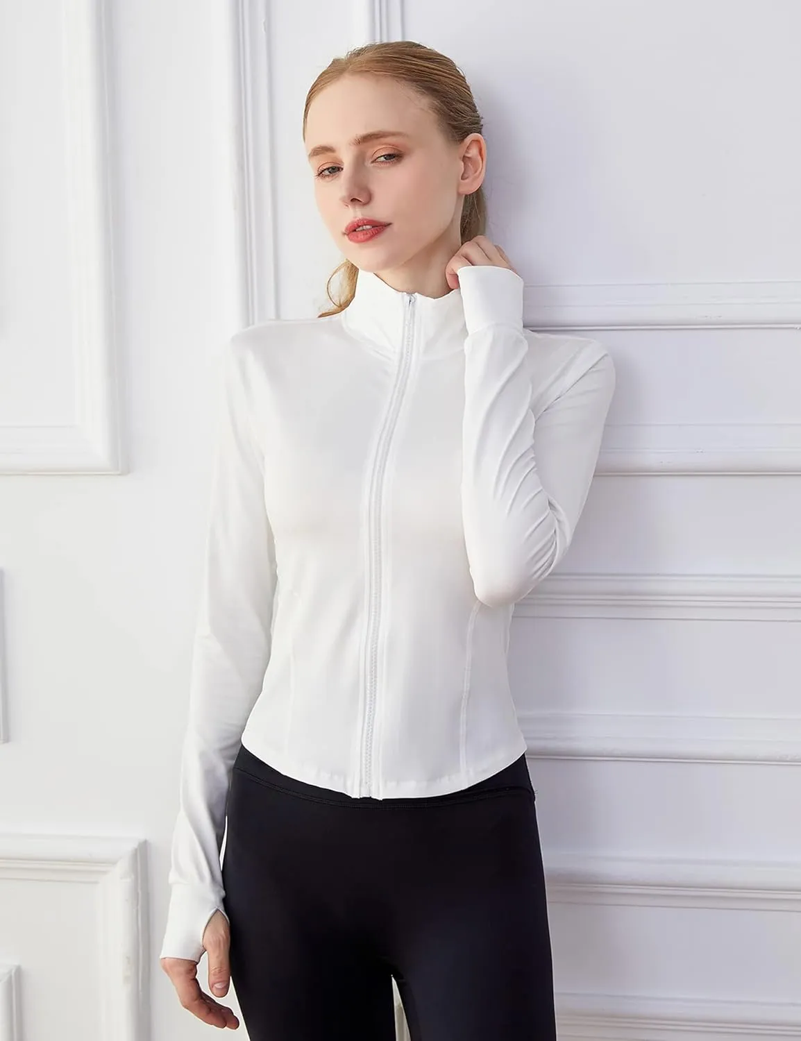 Tanming Women's Full Zip Seamless Workout Jacket Running Yoga Slim Fit Track Jacket