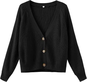 TASAMO Women's Long Sleeve Knit Sweater Open Front Cardigan Button Loose Outerwear