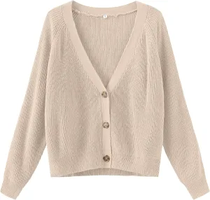 TASAMO Women's Long Sleeve Knit Sweater Open Front Cardigan Button Loose Outerwear