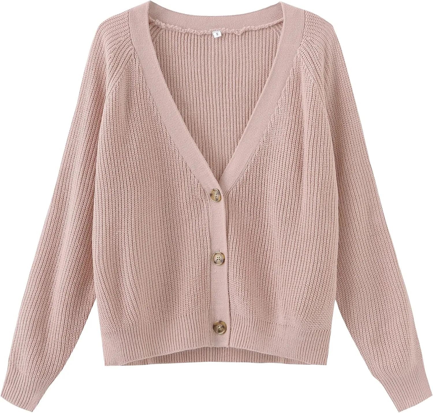 TASAMO Women's Long Sleeve Knit Sweater Open Front Cardigan Button Loose Outerwear