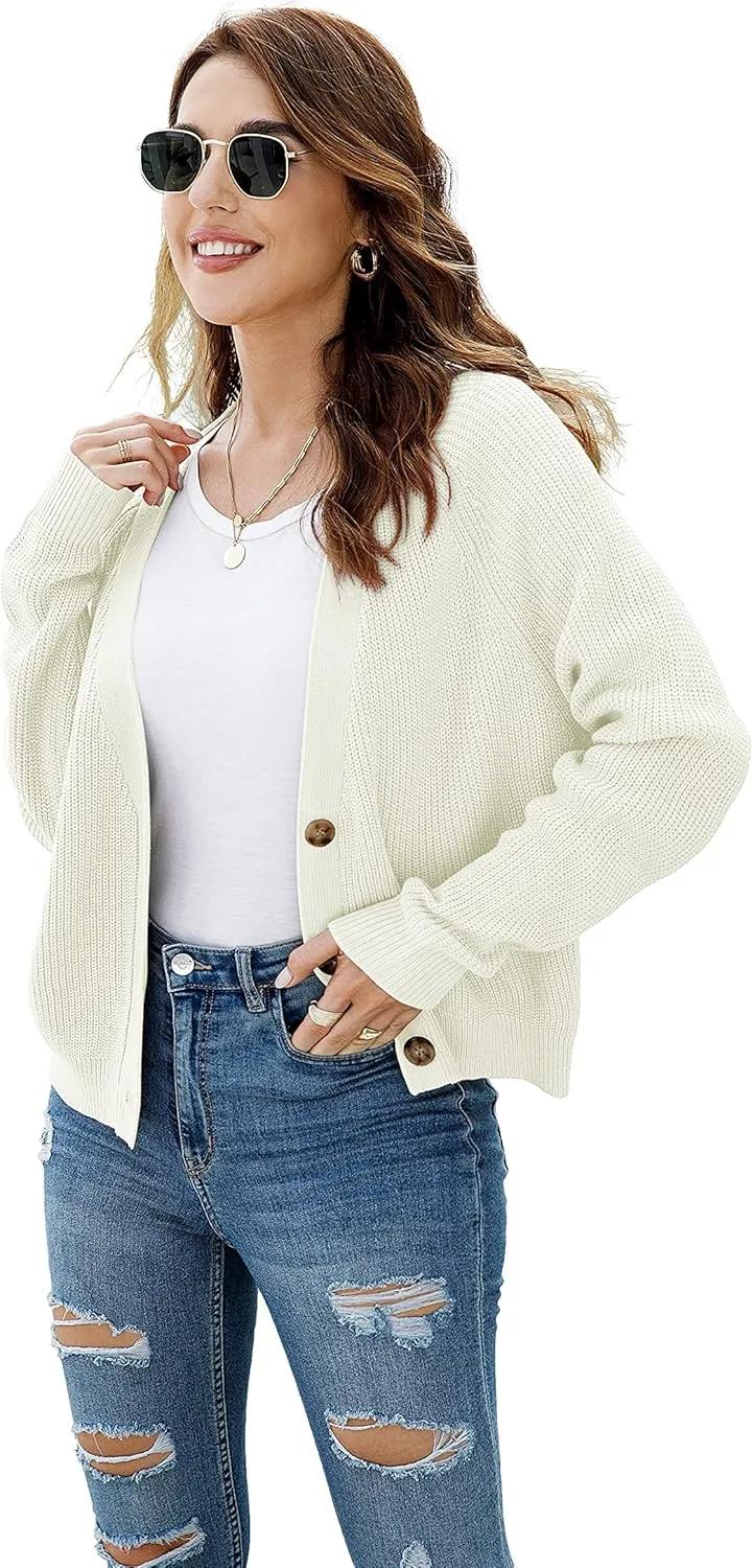 TASAMO Women's Long Sleeve Knit Sweater Open Front Cardigan Button Loose Outerwear