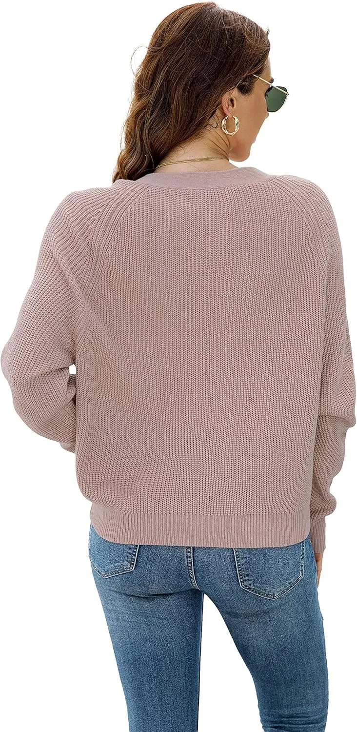 TASAMO Women's Long Sleeve Knit Sweater Open Front Cardigan Button Loose Outerwear