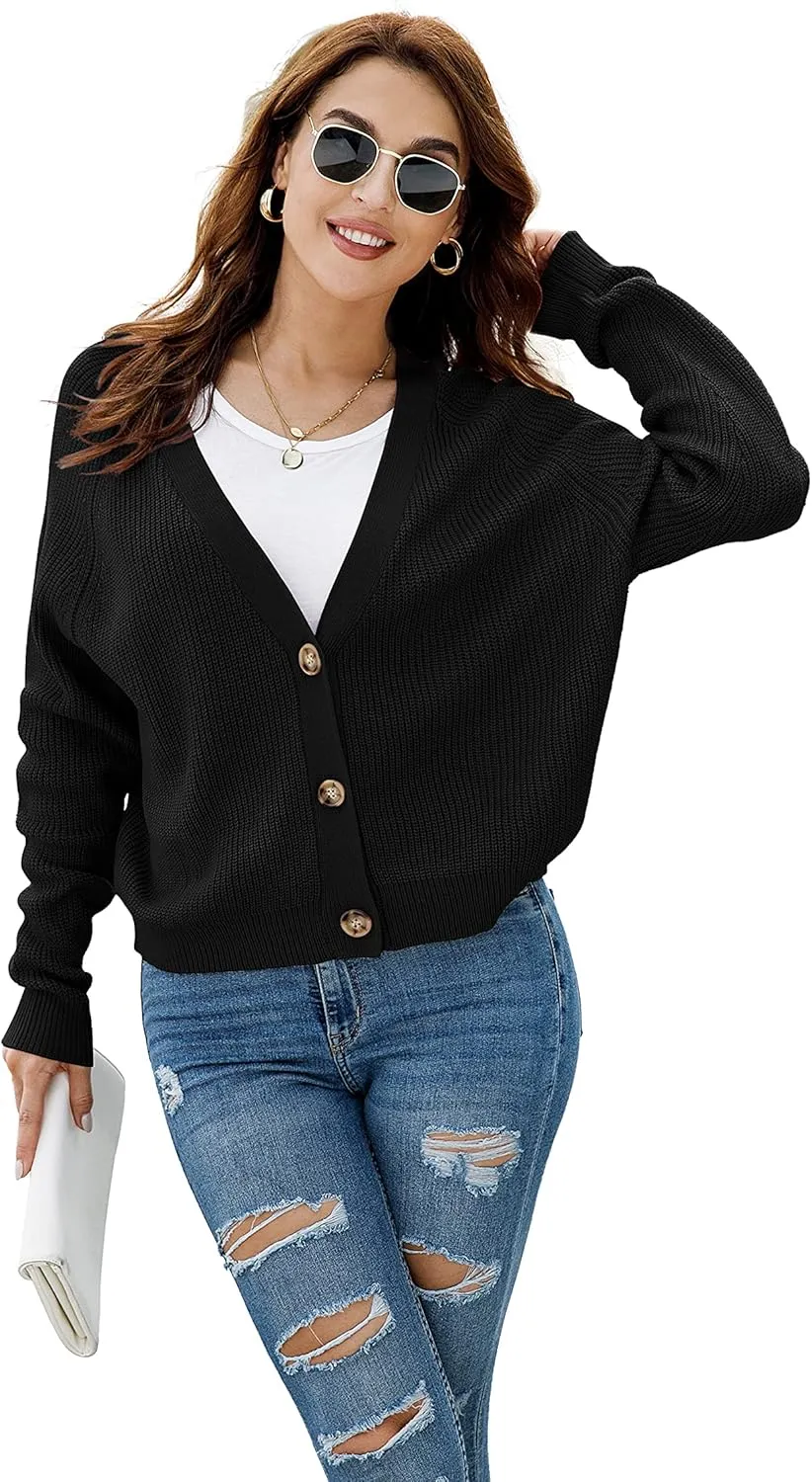 TASAMO Women's Long Sleeve Knit Sweater Open Front Cardigan Button Loose Outerwear