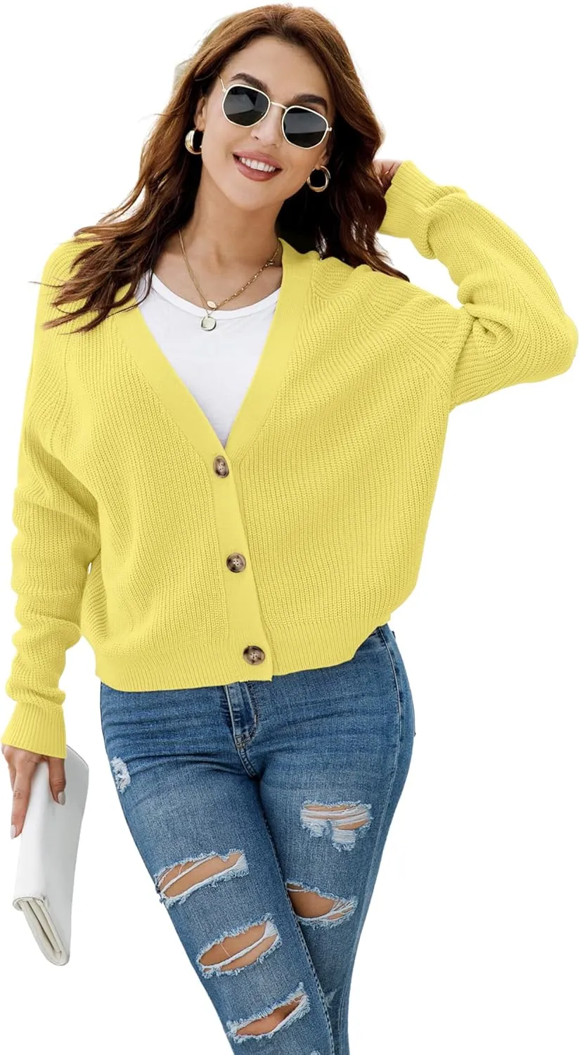 TASAMO Women's Long Sleeve Knit Sweater Open Front Cardigan Button Loose Outerwear