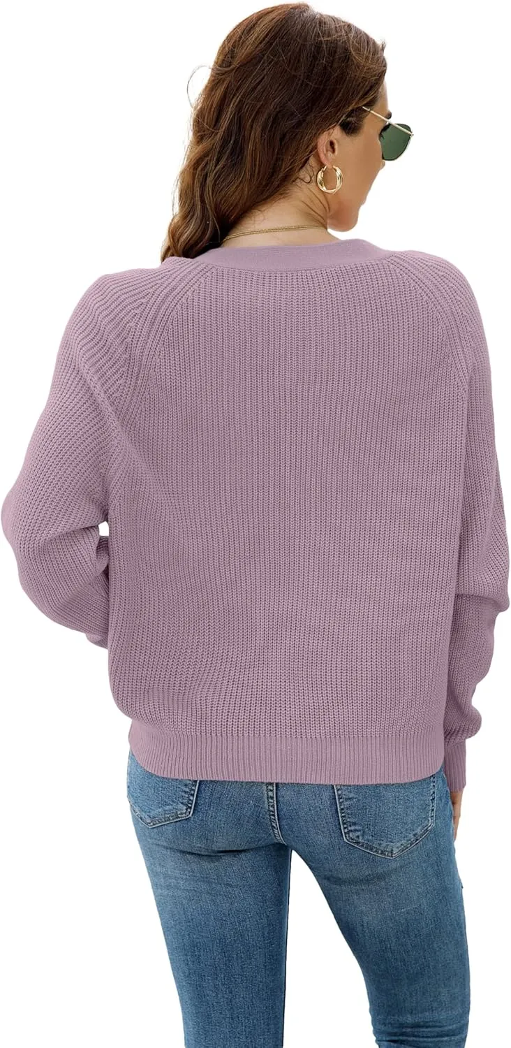 TASAMO Women's Long Sleeve Knit Sweater Open Front Cardigan Button Loose Outerwear