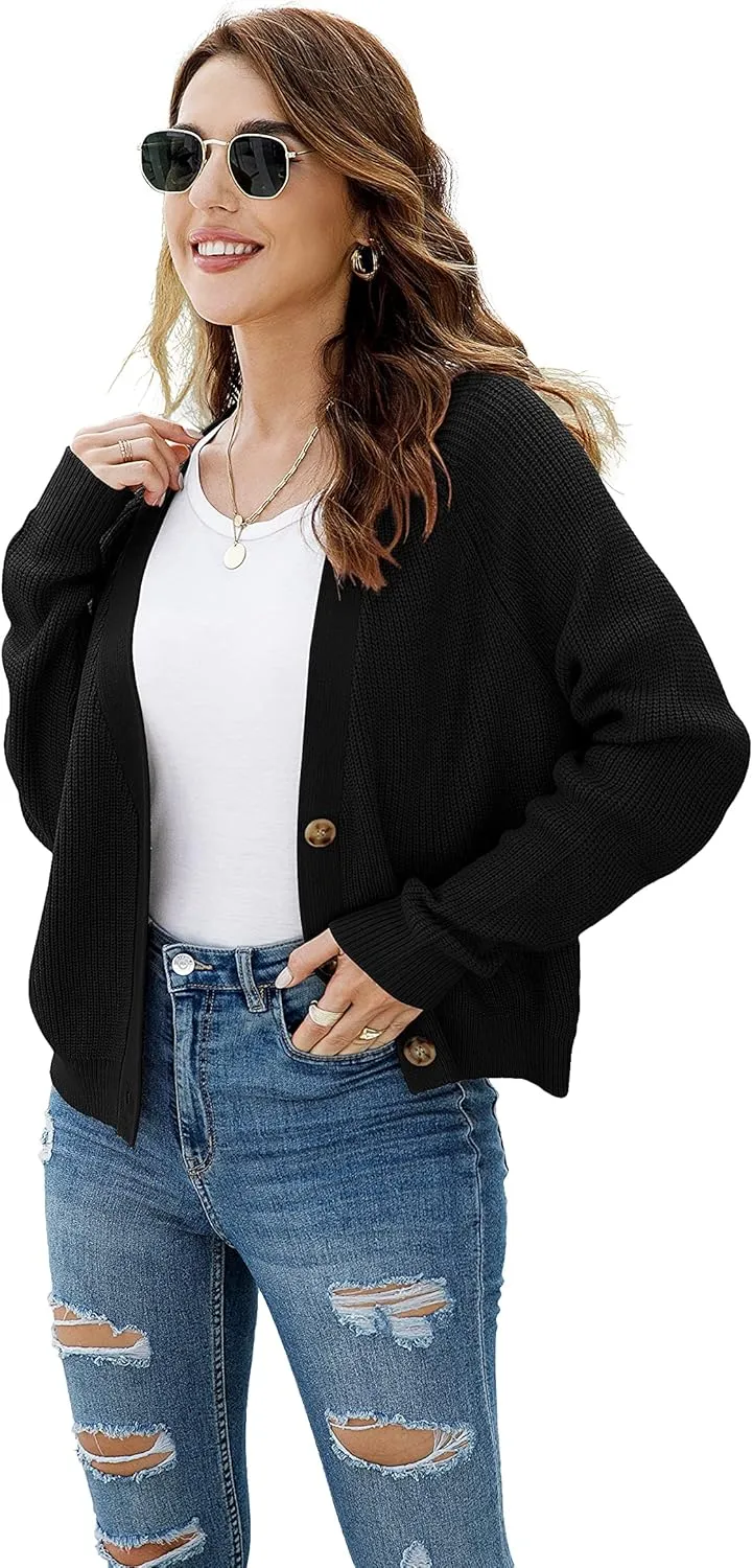 TASAMO Women's Long Sleeve Knit Sweater Open Front Cardigan Button Loose Outerwear