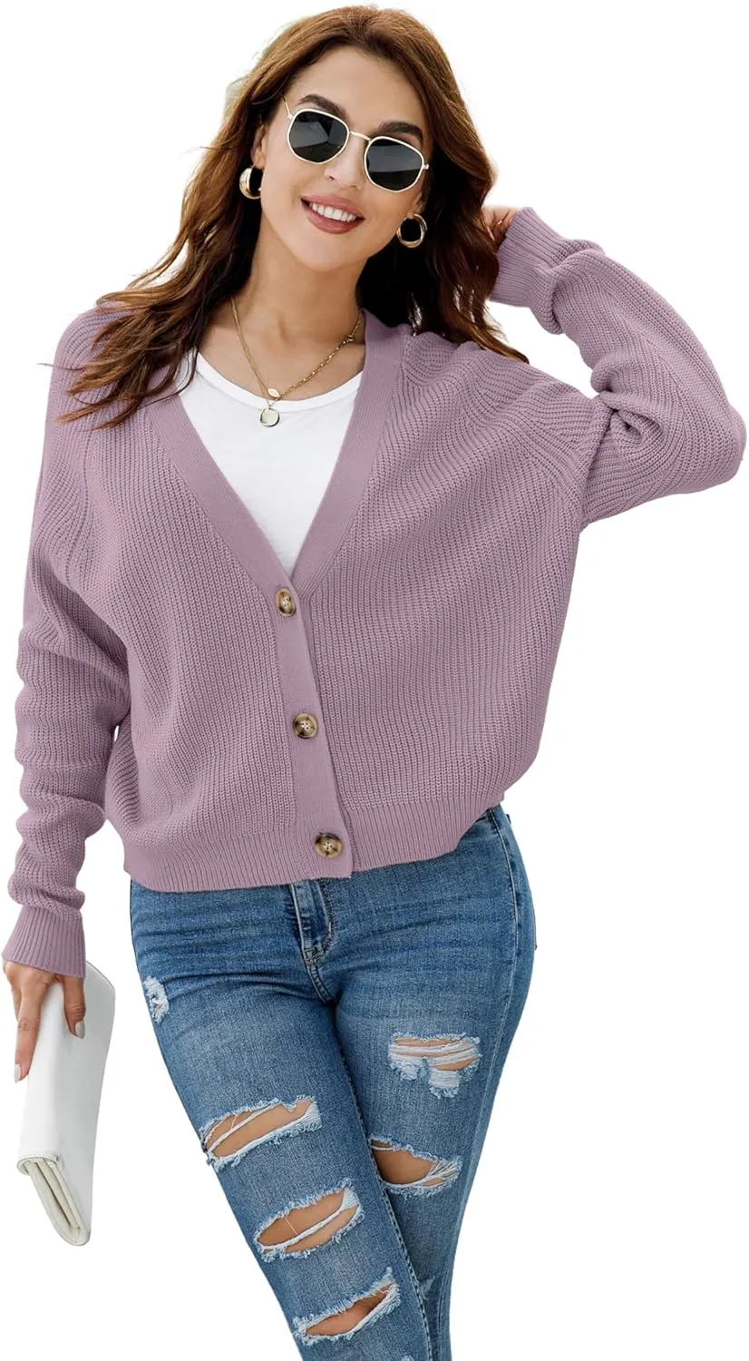 TASAMO Women's Long Sleeve Knit Sweater Open Front Cardigan Button Loose Outerwear