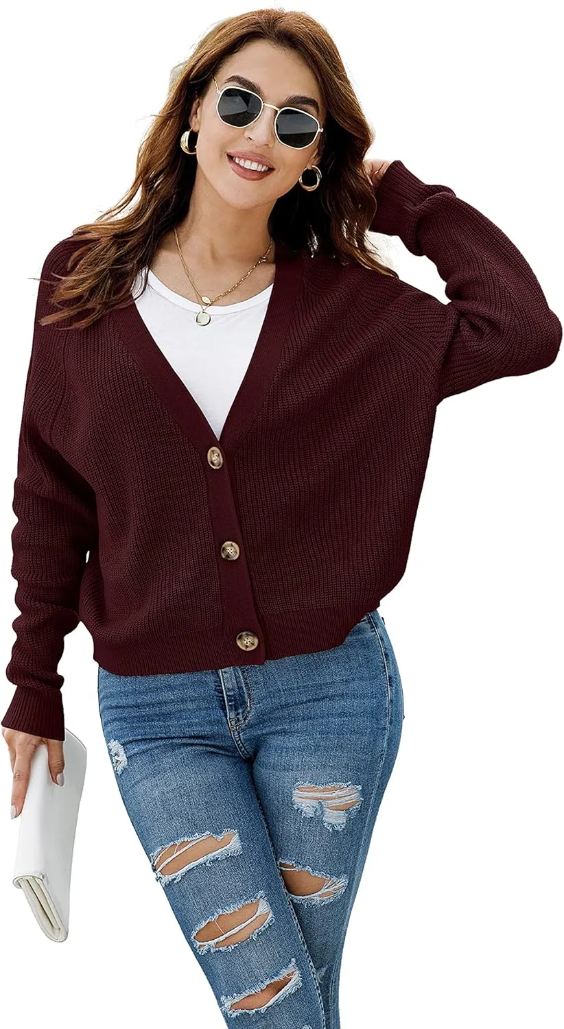 TASAMO Women's Long Sleeve Knit Sweater Open Front Cardigan Button Loose Outerwear