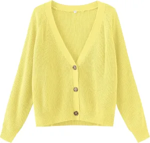 TASAMO Women's Long Sleeve Knit Sweater Open Front Cardigan Button Loose Outerwear