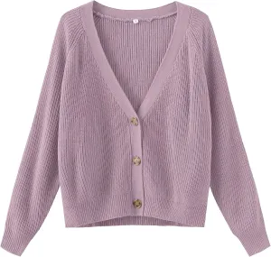 TASAMO Women's Long Sleeve Knit Sweater Open Front Cardigan Button Loose Outerwear