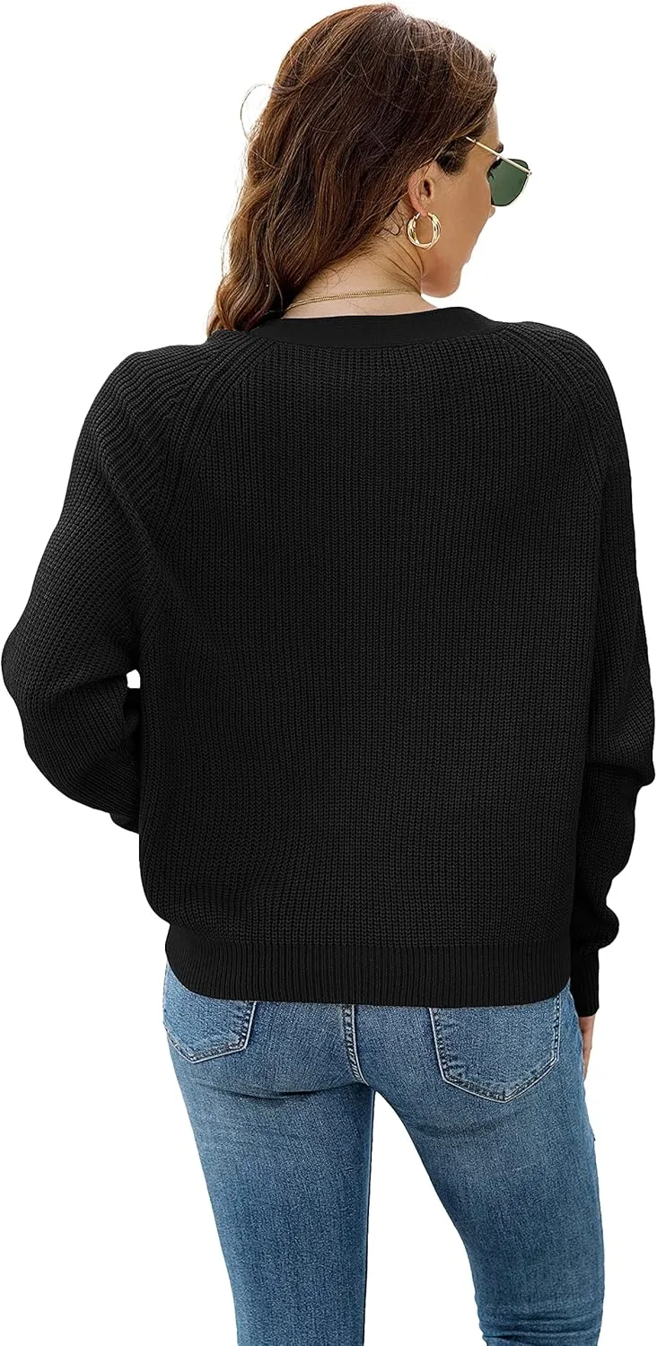 TASAMO Women's Long Sleeve Knit Sweater Open Front Cardigan Button Loose Outerwear