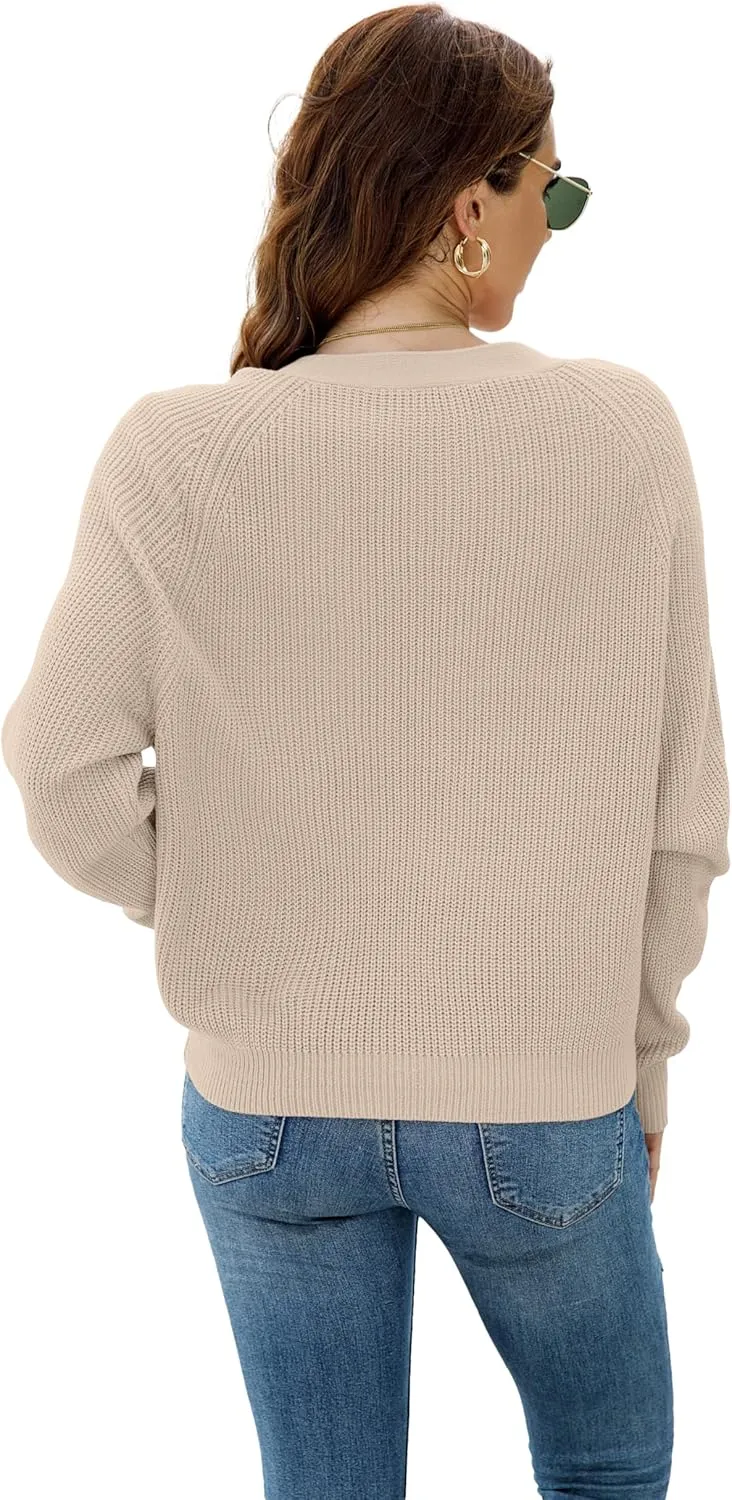 TASAMO Women's Long Sleeve Knit Sweater Open Front Cardigan Button Loose Outerwear