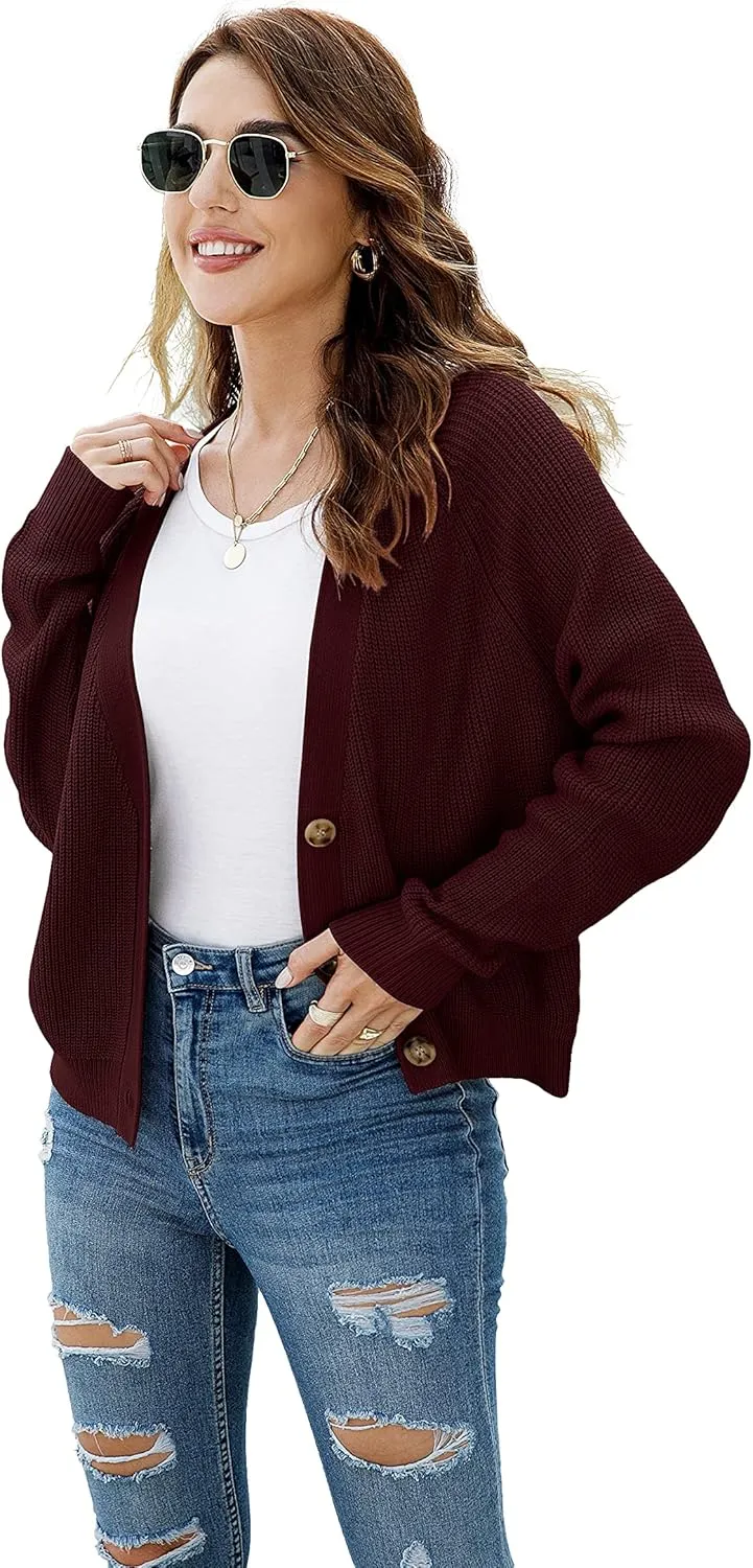 TASAMO Women's Long Sleeve Knit Sweater Open Front Cardigan Button Loose Outerwear